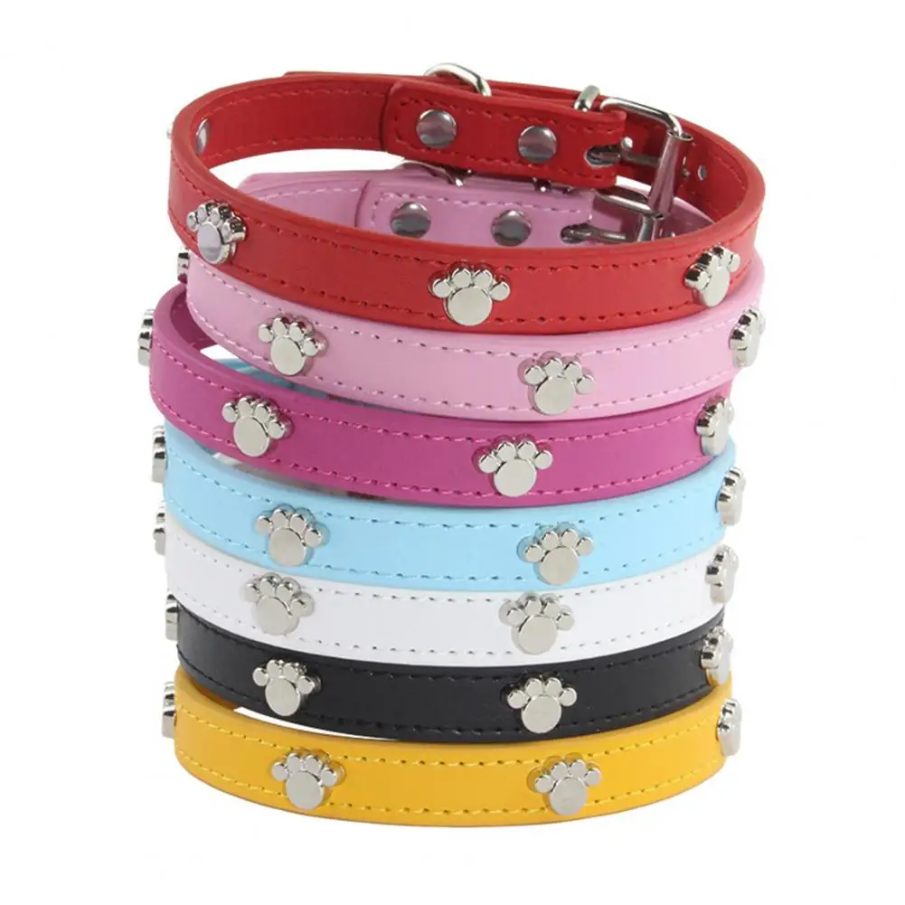 Pet Collar Adjustable Metal Buckle Pet Collar with Dog Footprint Decoration Small Dog Cat Neck for Pet