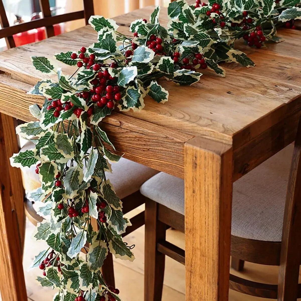 2M Artificial Plants Garland Red Berry Poinsettia Christmas Decoration for Xmas Tree Ornament Table Home Parry Decor Fake Plant