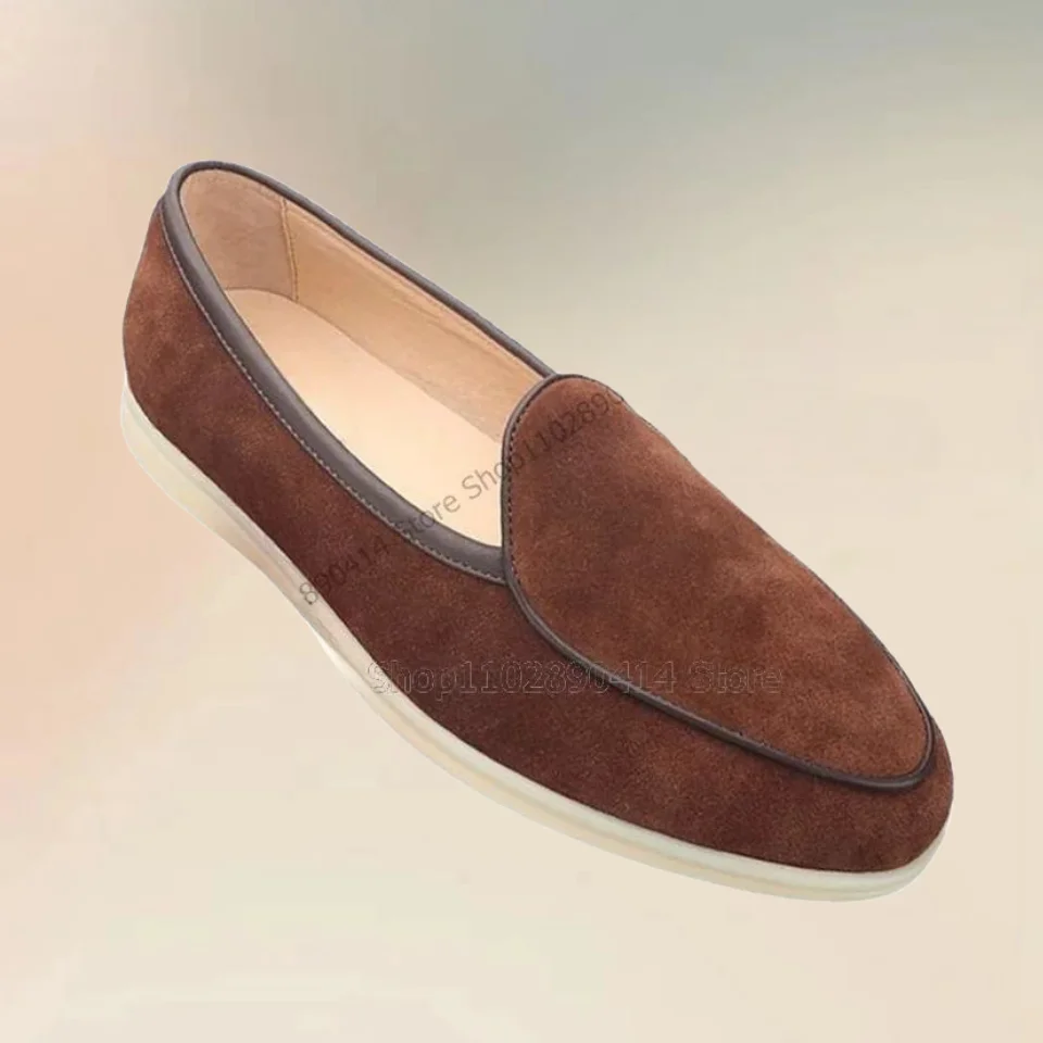 Brown Flock Beige Sole Low Top Loafers Fashionable Slip On Men Shoes Classic Comfortable Handcraft Party Office Men Casual Shoes