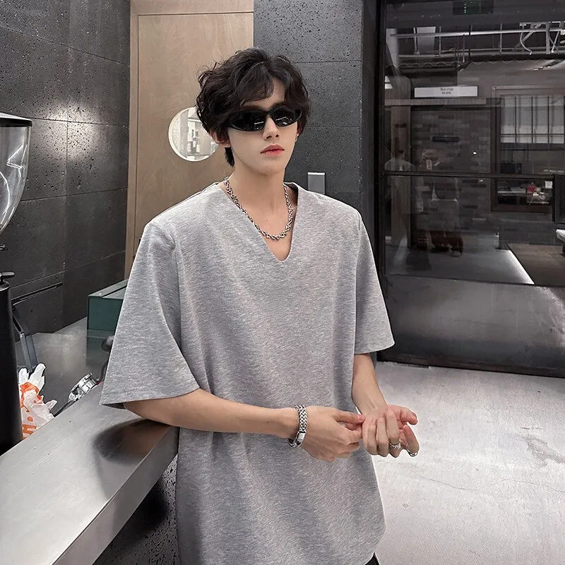 

Summer Faion ey V-Ne Padded oulder ort Sve T-irt Men's CleanFit High-End Feel f Sve Trendy Top