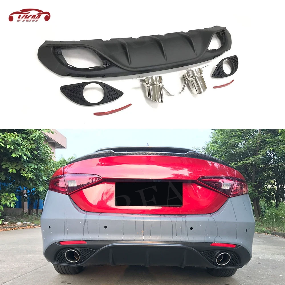 Car Rear Lip Diffuser Spoiler Steel Exhaust for Alfa Romeo Giulia Standard 2016 - 2018 Sport Style Rear Bumper Guard Body Kits