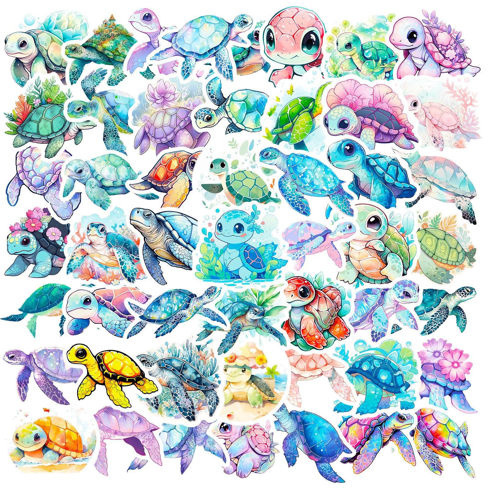 50PCS Colorful Sea Turtle Cartoon Graffiti Stickers Phone Guitar Laptop Notebook Suitcase Cup Waterproof Sticker Decals Kids