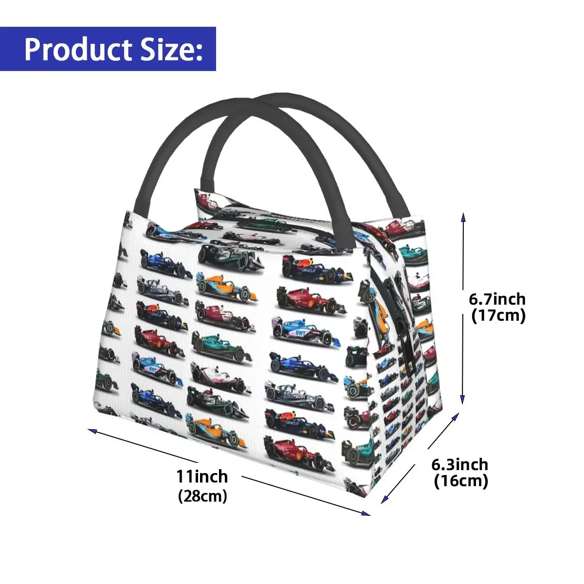 F1 All Cars fiambrera aislada Bento Box, bolsa de almuerzo portátil, bolsas de Picnic, bolsa térmica más fresca para el trabajo para mujeres y niños