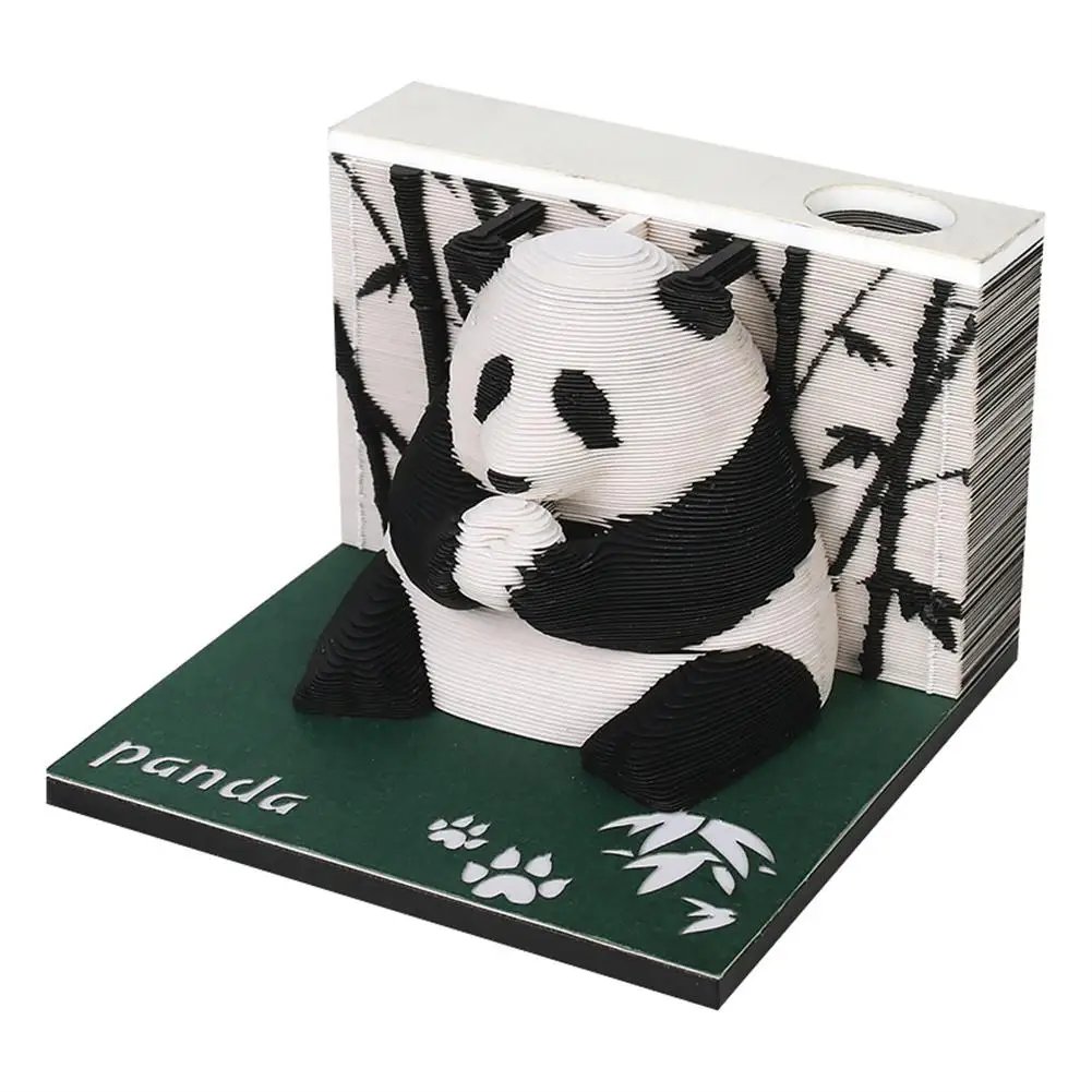 3D Desk Note Pad 2025 Weekly Calendar Creative Panda Memo Pad DIY 3D Note Pad With Pen Holder Paper Carving Art For Decoration