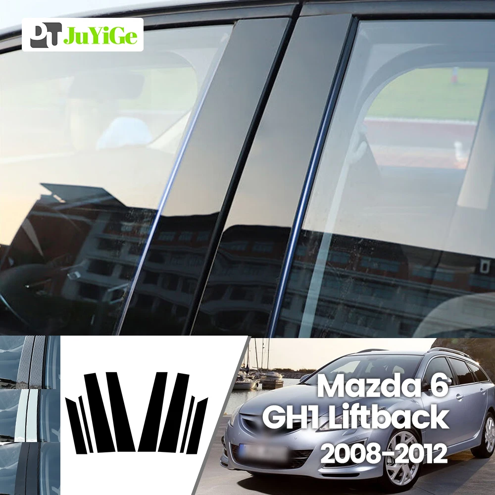 

For Mazda 6 GH1 Liftback 2008-2012 2009 2010 2011 Bright Black Carbon Fibre Window Door B C Sticker