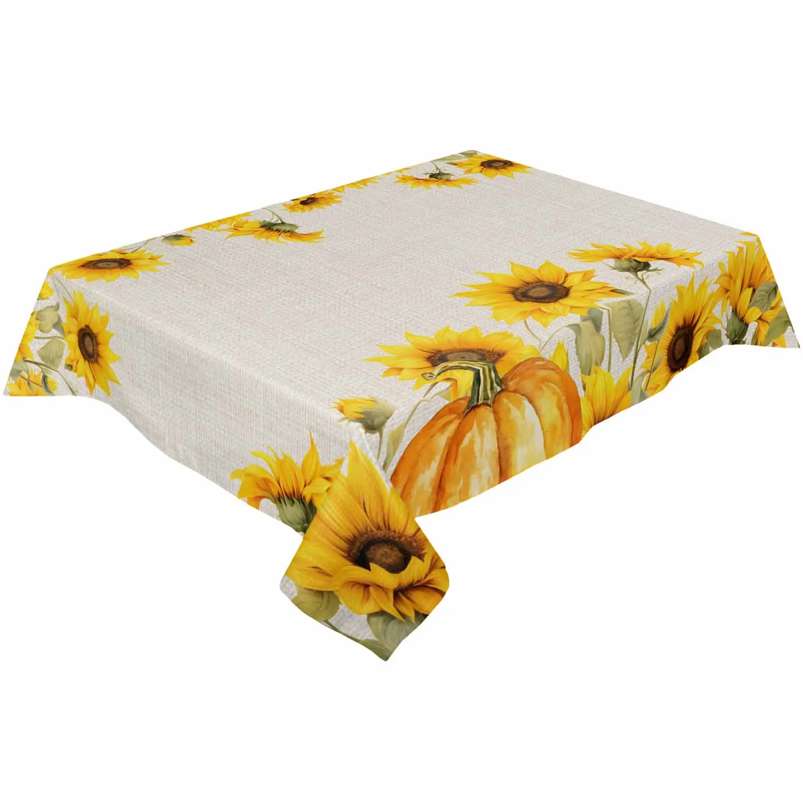 Sunflowers Pumpkins Harvest Thanksgiving Tablecloth Waterproof Dining Table Rectangular Round Table Cover Home Kitchen Decor