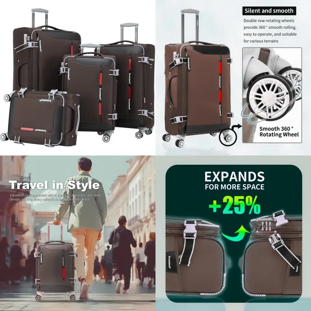 

4-piece expandable spinner luggage set with tsa lock - coffee, 20"/24"/28"/32"