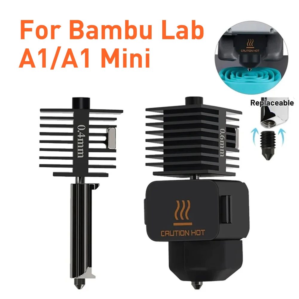 

Hotend Kit For Bambu Lab A1 mini Nozzle Hot End Assembly 0.2/0.4/0.6/0.8mm Hardened steel Nozzle For Bambulab A1 3D printer part