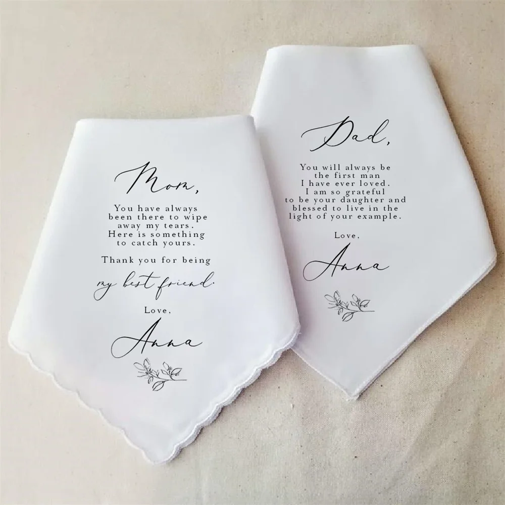 Mother of the Bride Gift and Father of the Bride, Personalized Wedding Handkerchief Gift-Seedling Sketch