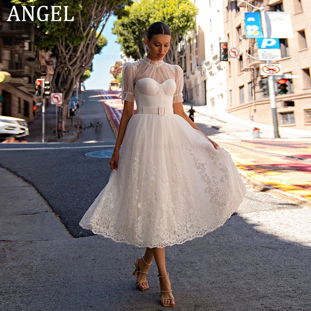 

ANGEL Princess Wedding Dresses For Women A-Line Illusion Button Back Bridal Gowns Sweetheart Tulle Vestido De Noiva Casamento