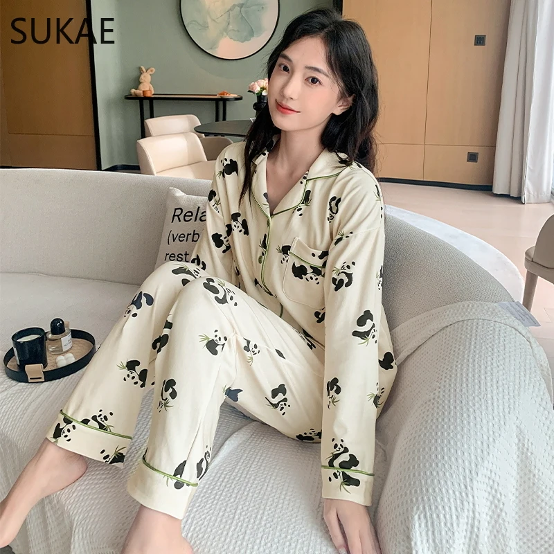 SUKAE M-5XL Autumn Winter Lady Home Clothes Faux Cotton Nightwear Lapel Pjs Fashion Turn-down Collar Sleepwear Woman Pajamas Set