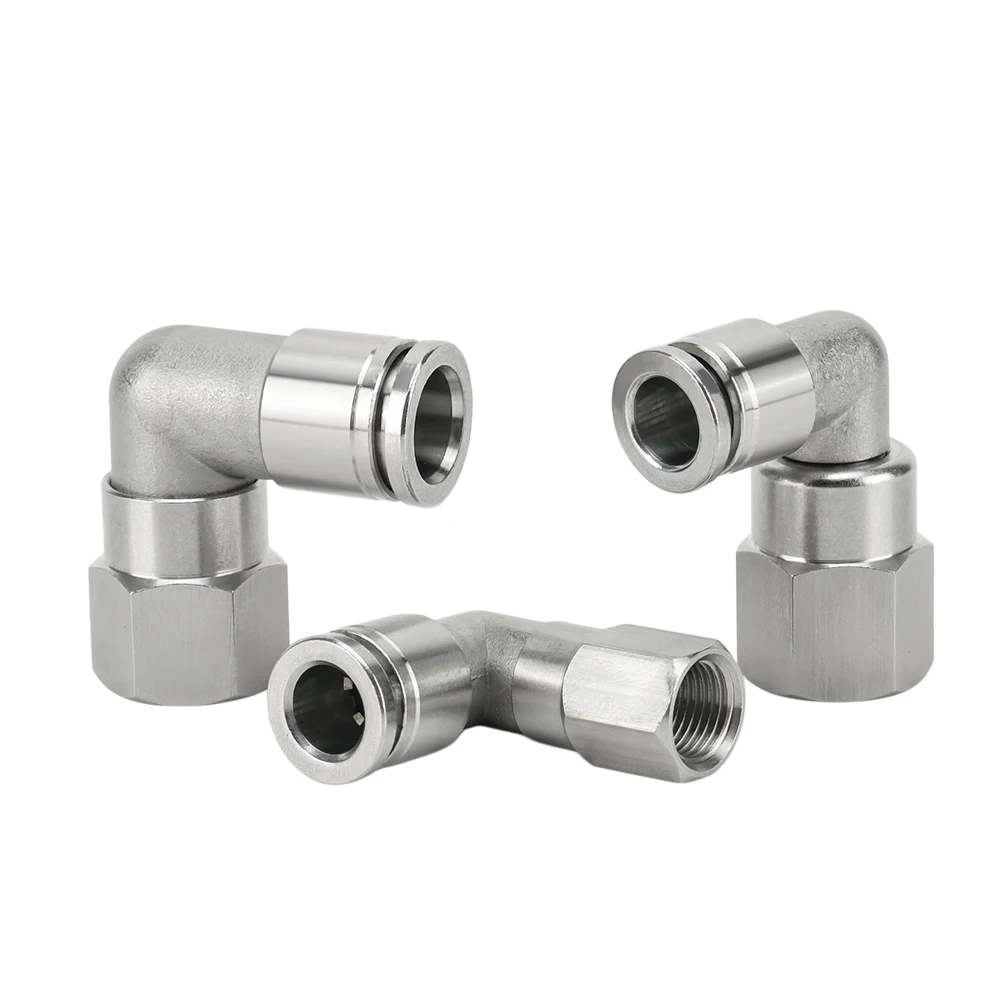 304 Stainless Steel Pneumatic Quick Connector PLF Rotary Elbow L-shaped Internal Thread BSPT1/4 3/8 1/2 Hose Air Pipe Join 8-02