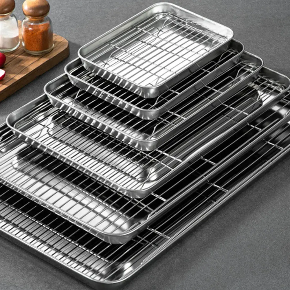 

Stainless Steel Roasting Bakeware Set Large Capacity Multifunctional Draining Oil Tray Food Grade Baking Pan for Oven