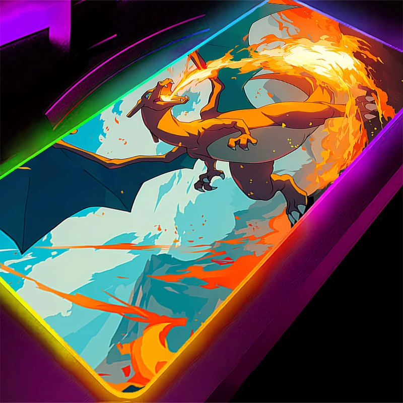 

LED Mouse Pad 90x40cm Pokemon Charizard Anime Gaming xxl Accessories RGB Mousepad Gamer PC Computer Keyboard Desk Mat Backlight