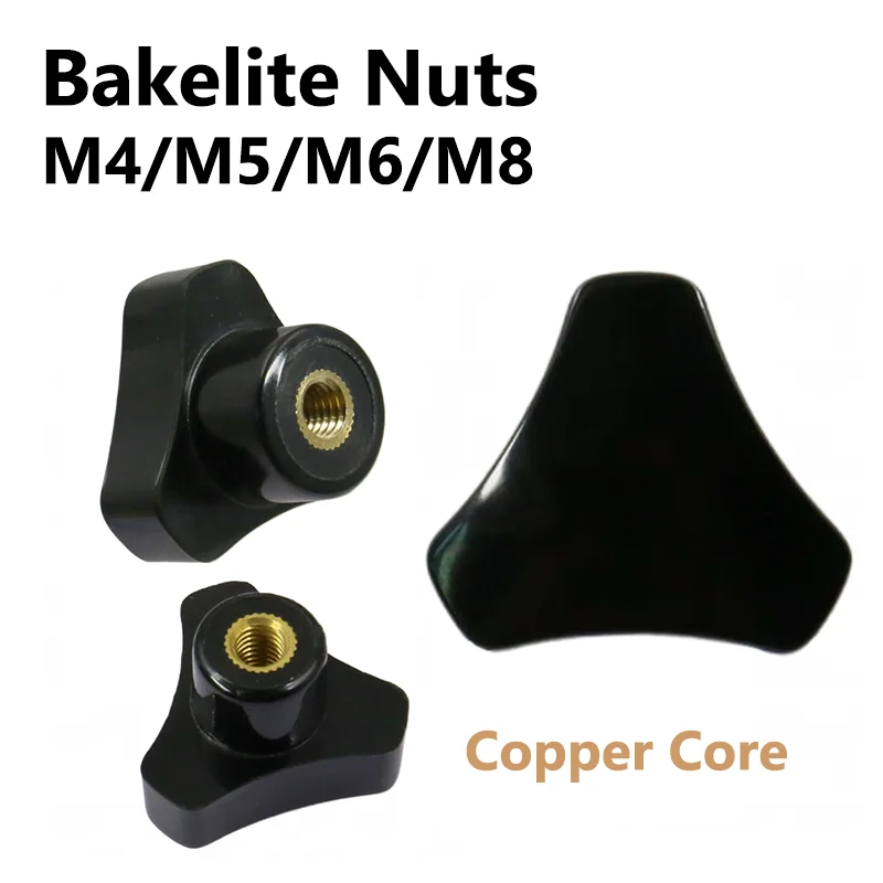 Black Bakelite Triangle Wing Knobs M4 M5 M6 M8 Brass Thread Insert Hand Tighten Thumb Nuts for Industrial Machinery Furniture