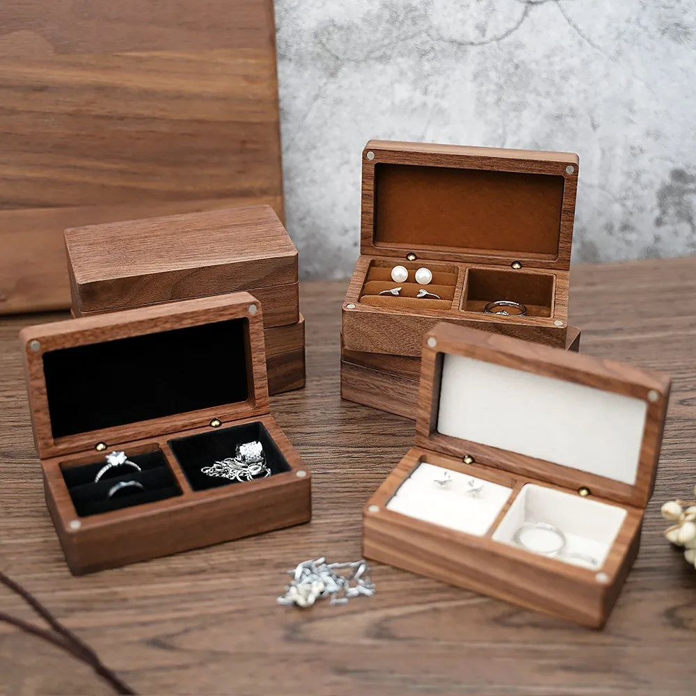 

Home Furnishings Jewelry Table Carrying Case Birthday Highend Gift Storage Box Woman Portable Wooden Earring Ring Packaging Box
