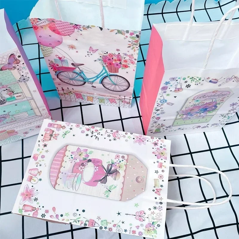 10pcs Handle Picnic Party Food Wedding Paper Bag With Packaging Bicycle Perfume Gift Business Store Takeaway Clothes Packaging