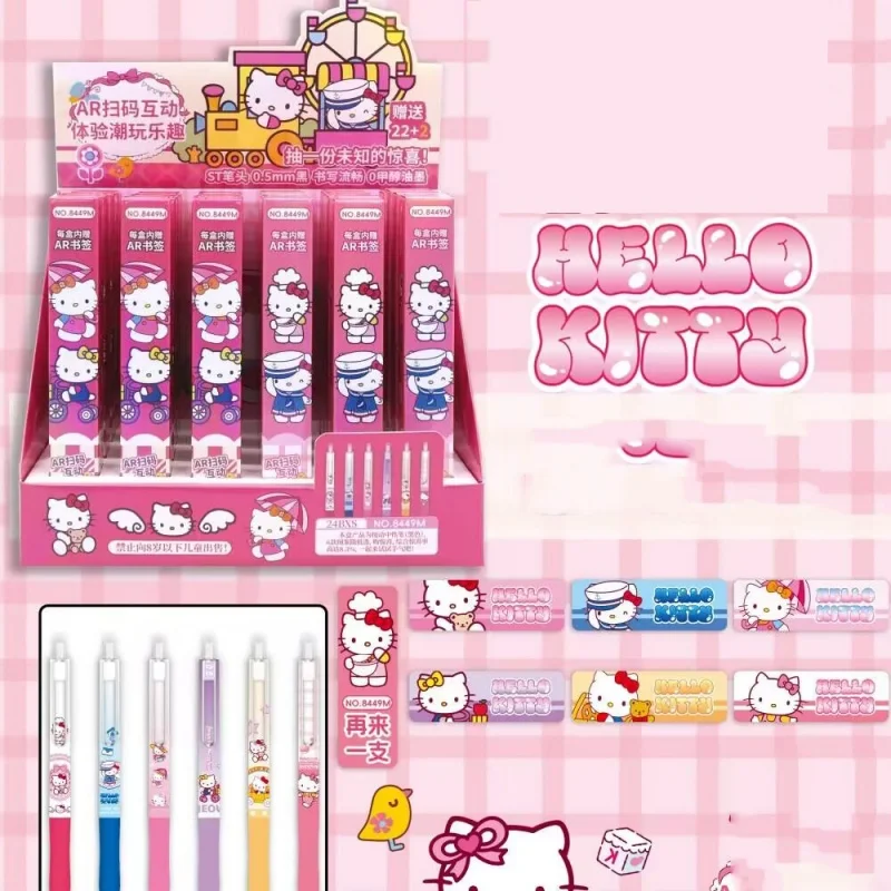 

24pcs/lot Creative Sanrio Kitty Press Gel Pen Cute 0.5mm Black Ink Press Signature Pens School Supplies