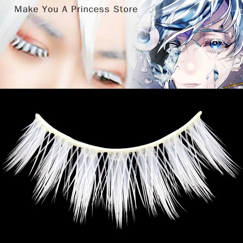 3pair White Eyelashes Cosplay Makeup Natural Long Cross Strip False Eye Lashes