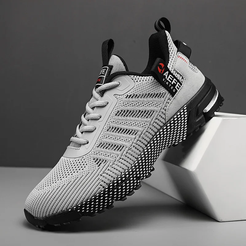 Men Air Cushion Running Shoes Breathable Knit Mesh Upper Shock‑Absorbing Non‑Slip Lightweight Large Size Sports Sneakers
