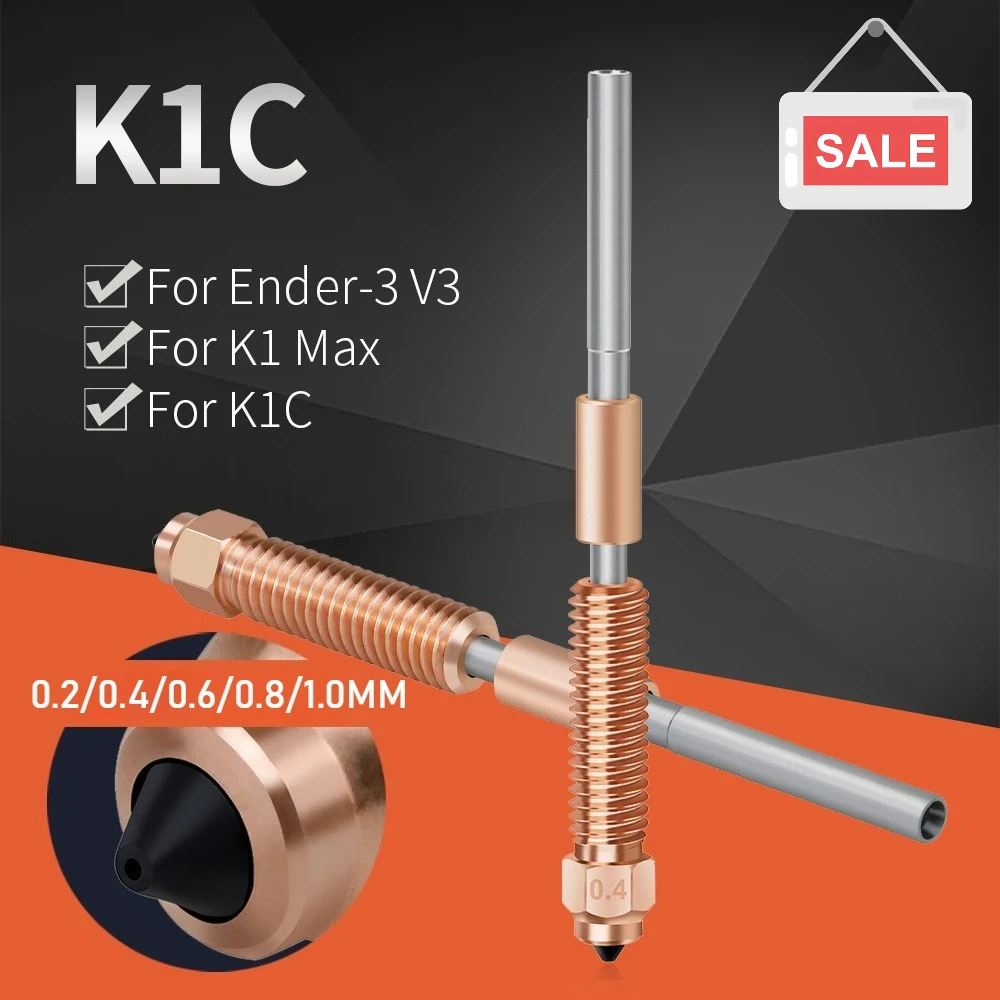 

High Flow Upgraded For Creality K1C Nozzle All-in-one Hardened Steel Titanium K1C K1 Max Nozzle 0.2/0.4/0.6/0.8mm For Ender3 V3