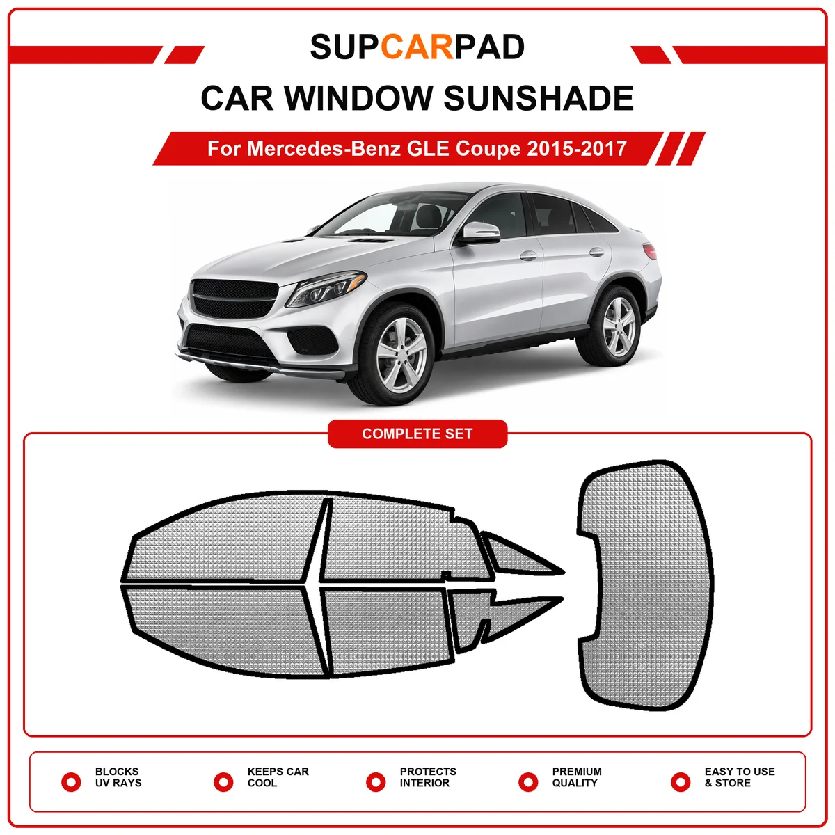 For Mercedes-Benz GLE Coupe 2015-2017 Pre‑Cut Auto Window Sunshade Anti‑UV Car Sun Visor Protector