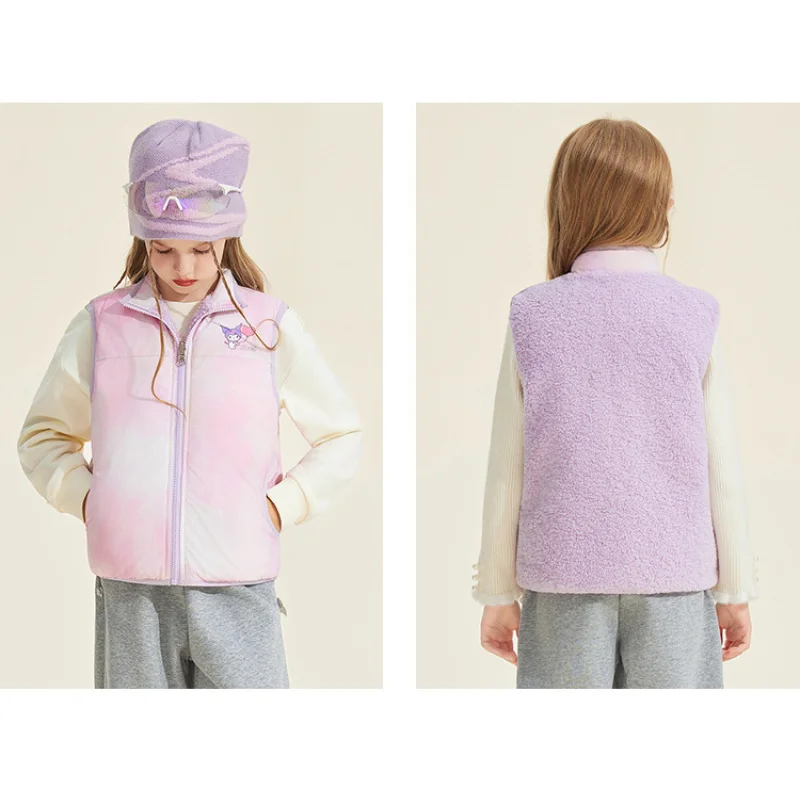 【Officially authorized】Girls Winter Vest Reversible Jacket Color-blocking Gradient Design Perfect Christmas、New Year Gift