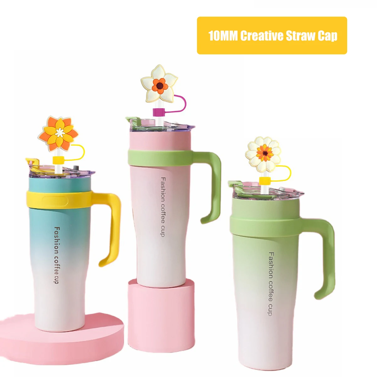 Cute Flower Straw Covers For Stanley Tumbler Cups Kawaii Silicone Straw Toppers Dust-Proof Protector Cap For 10mm Straws