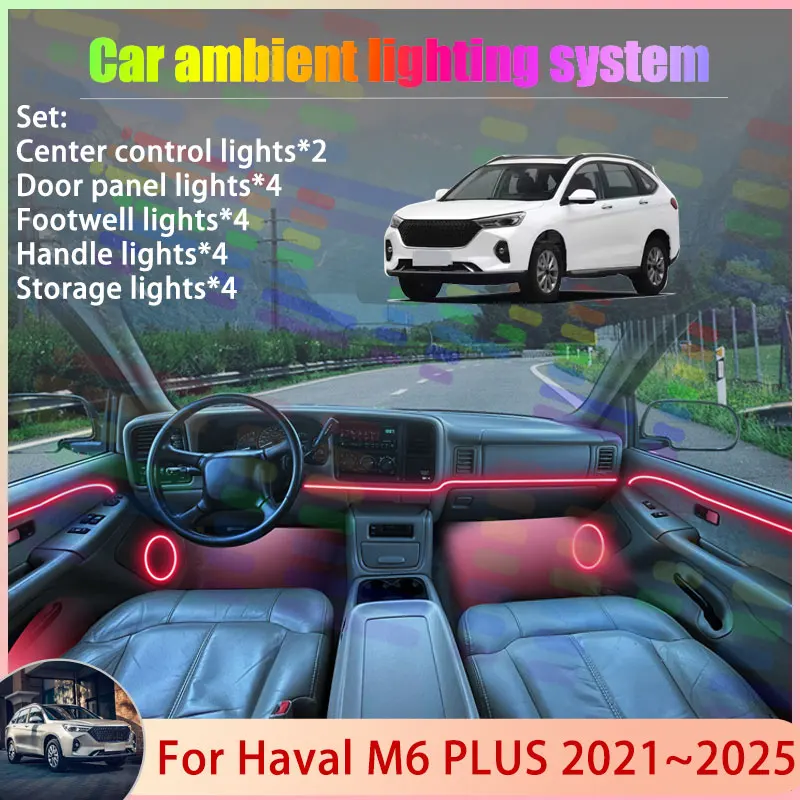 

Для Haval M6 PLUS 2021 ~ 2025 2022 2023 2024 MK2 2/18 в 1 автомобильный атмосферный светильник RGB абажур ансамбль стример атмосферный набор
