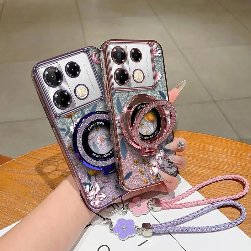 ملاحظة 40Pro مشرق الزهور تصفيح سوار حامل جراب هاتف ل انفينيكس نوت 40Pro 30 20 30i 40 12 30pro SPARKG0 2022 2023 غطاء