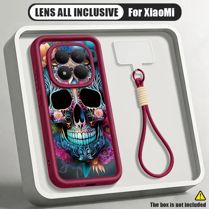 Coque de téléphone créative à motif de crâne avec lanière, étui souple en TPU pour Xiaomi Redmi Note 15 14 4G 5G Note 15 14 13 Pro 5G 14 13 Pro+ 5G