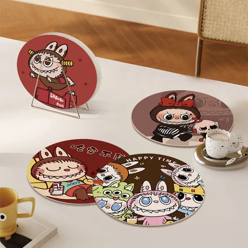 New Cute Cartoon Labubu Insulation Mat Ins Kawaii Water-absorbent and Heat-resistant Desktop Insulation Coaster Holiday Gifts