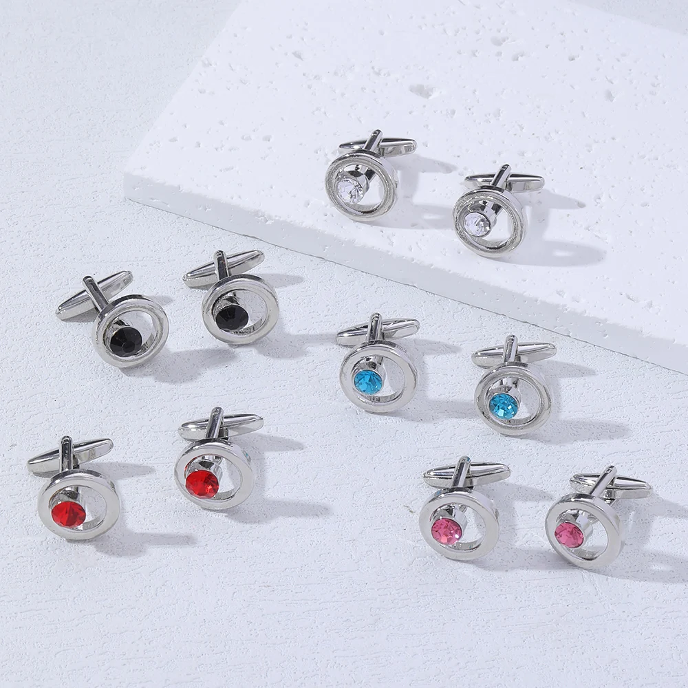 2 Pcs Wholesale Mens Round Cufflinks Hollow Out Circle With Crystal Cuff Links For Shirt Suit Blouse Jewelry Accessories