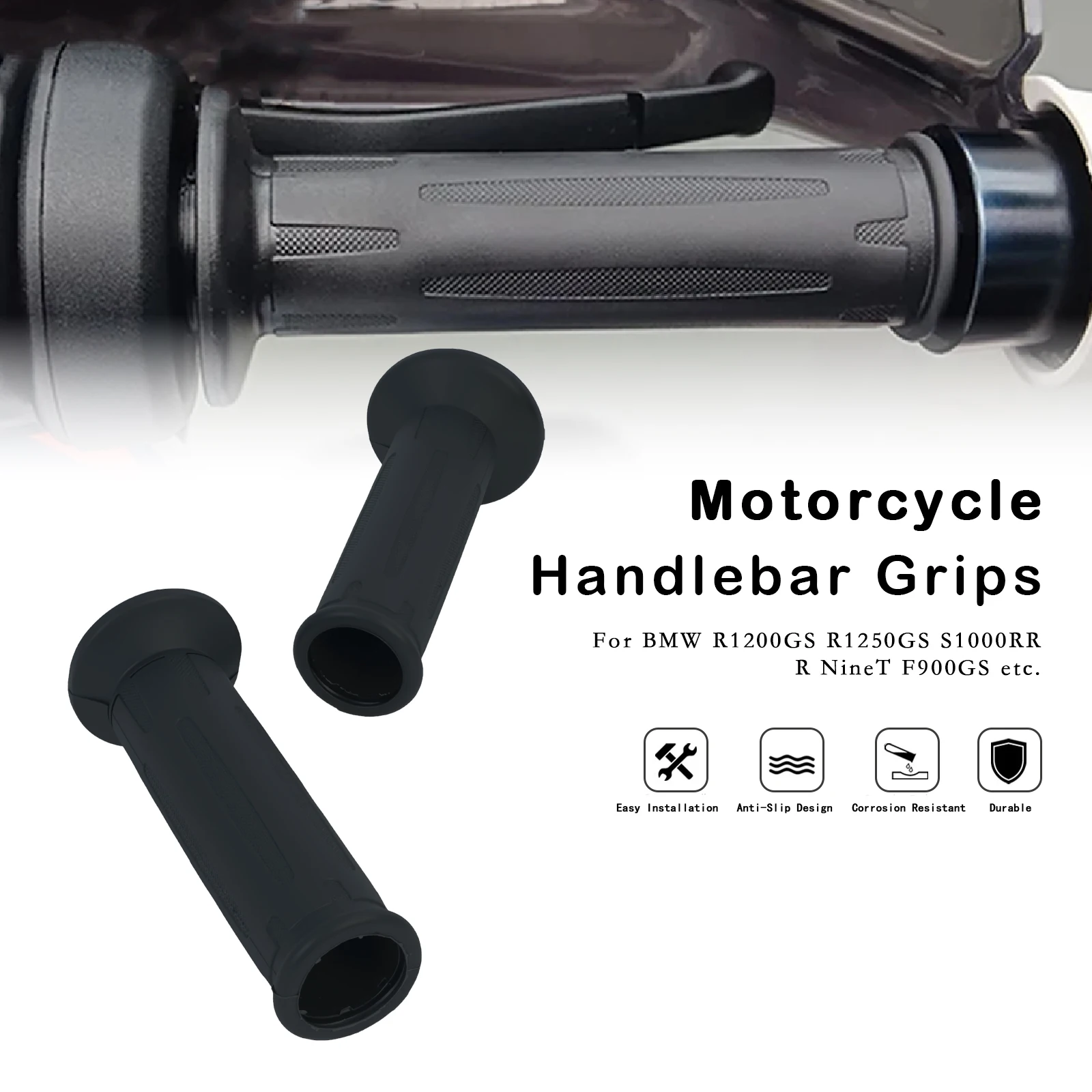 For BMW R1200GS R1250GS ADV R1200RS R1200R Motorcycle Rubber Handlebar Grips Anti-Slip Hand Grip Sleeve Cover Black Protection