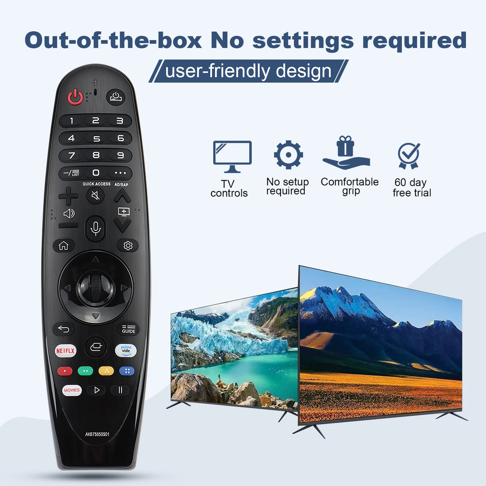 Replacement Remote for L.G Smart TV Magic Remote, for LG TV Remote Control AKB75855501 (no voice function,no pointer function)