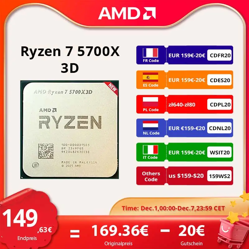 AMD Ryzen 7 5700X3D - R7 5700X3D 5000 Series 8-Core 4.1 GHz pocket AM4 Thread CPU Processor New but without fan Game Cache