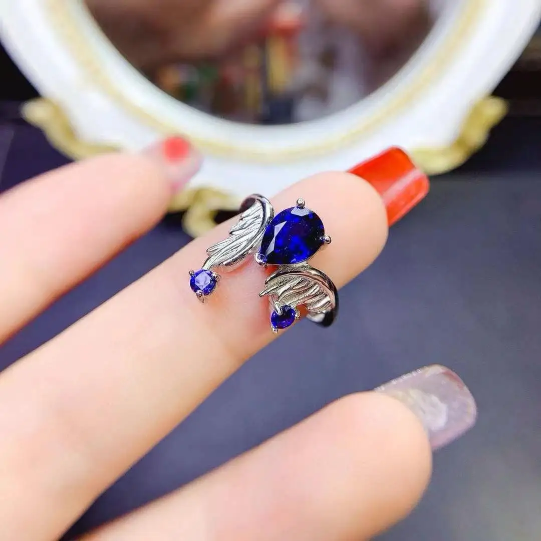 

High Quality 100% Natural and Real Sapphire Ring 925 Sterling Silver Trendy Women ring