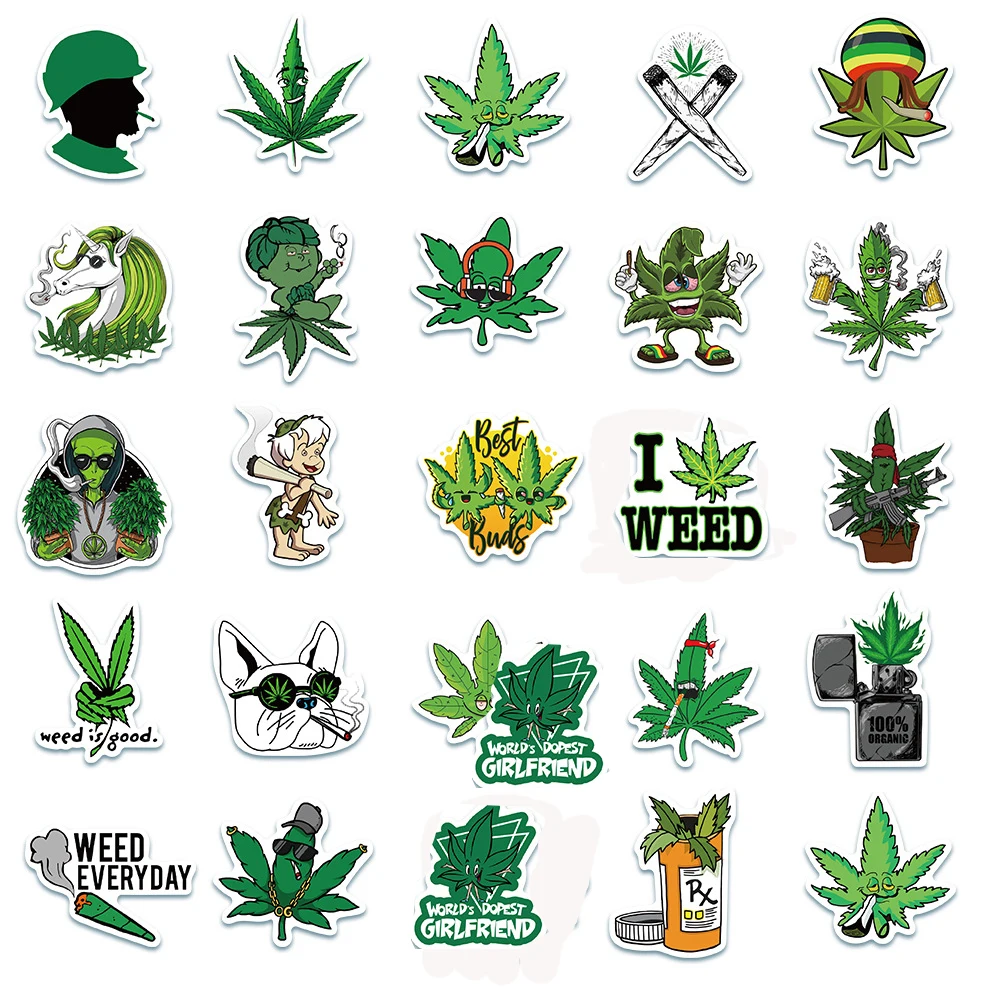 10/30/50pcs ใบวัชพืชสูบบุหรี่สติกเกอร์ตัวอักษรตลก Graffiti ตกแต่ง DIY แล็ปท็อปโทรศัพท์โน้ตบุ๊คกีตาร์ Cool Decals Pack