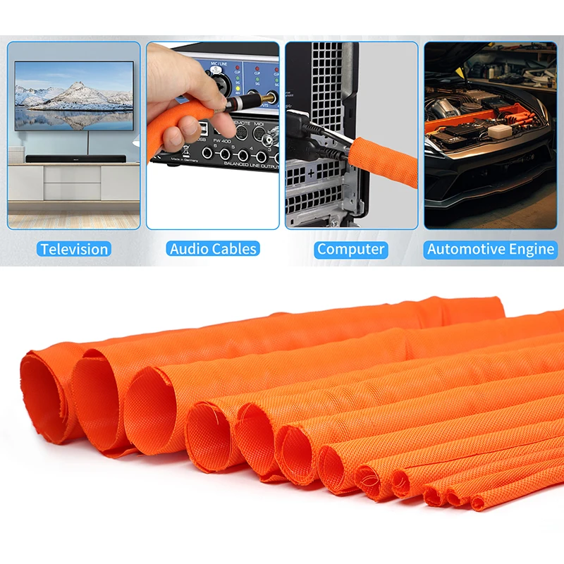 1-10M Self Closed PET Braid Cable Sleeve 3 5 8 10 13 16 19 25 30 38mm Loom Split Tube Auto Line Management Wire Wrap Protection