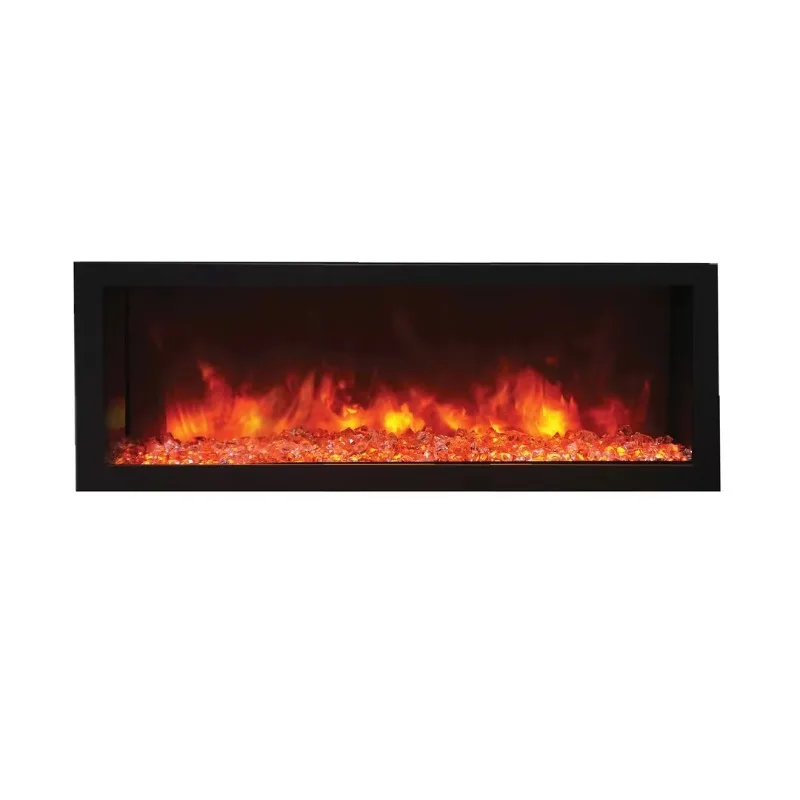 Moderner elektrischer Kamin aus Stahl zur Wandmontage, eingebettetes Design, Fernbedienung, englischer Betrieb, integrierter US-Stecker für den Innenbereich