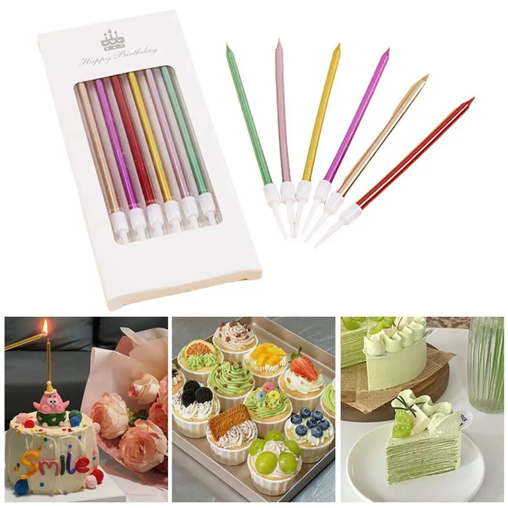 6pcs Long Thin Cake Candles Birthday Candles Long Thin Candles In Holders For Birthday Party Wedding Cake Decorations