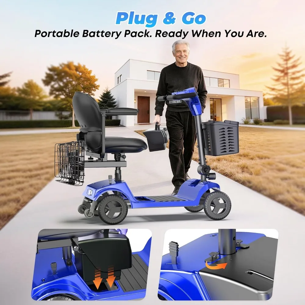 Foldable 4 Wheel Electric Mobility Scooter for Seniors & Adults, Custom