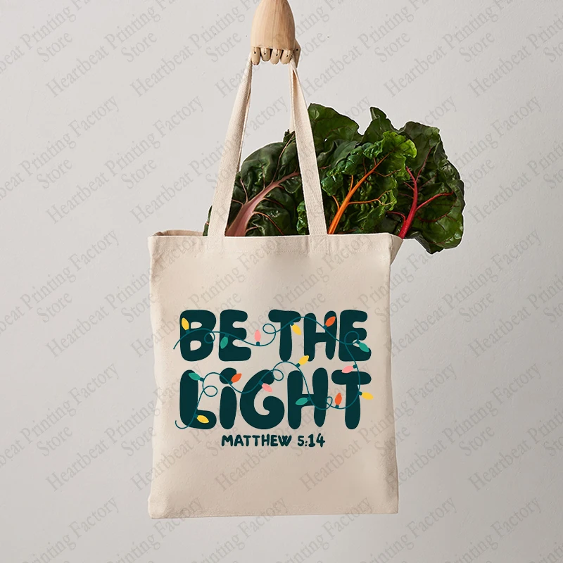 Be The Light Matthew 5:14 Pattern Tote Bag Canvas Shoulder Bag Women's Reusable Shopping Bags Trendy Folding Shoulder Bag