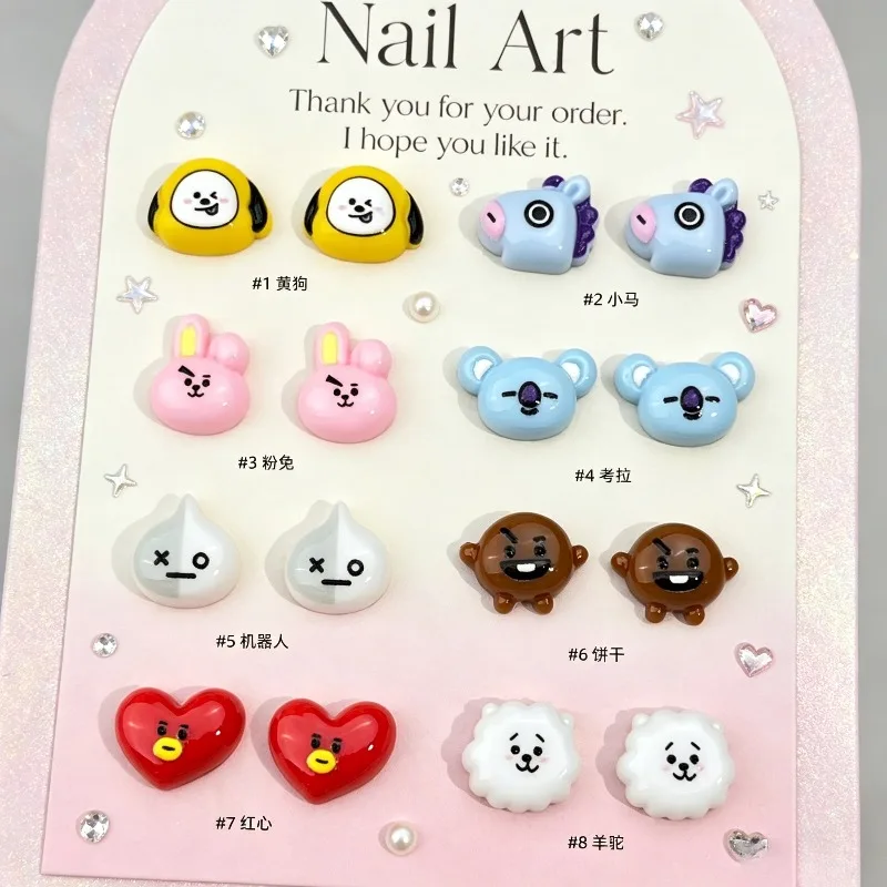Korean 3D Mini Cute Cartoon Character Resin Nail Charm Acrylic Crafts Cabochon Jewelry Manicure Hairpin Scrapbook Decor Craft