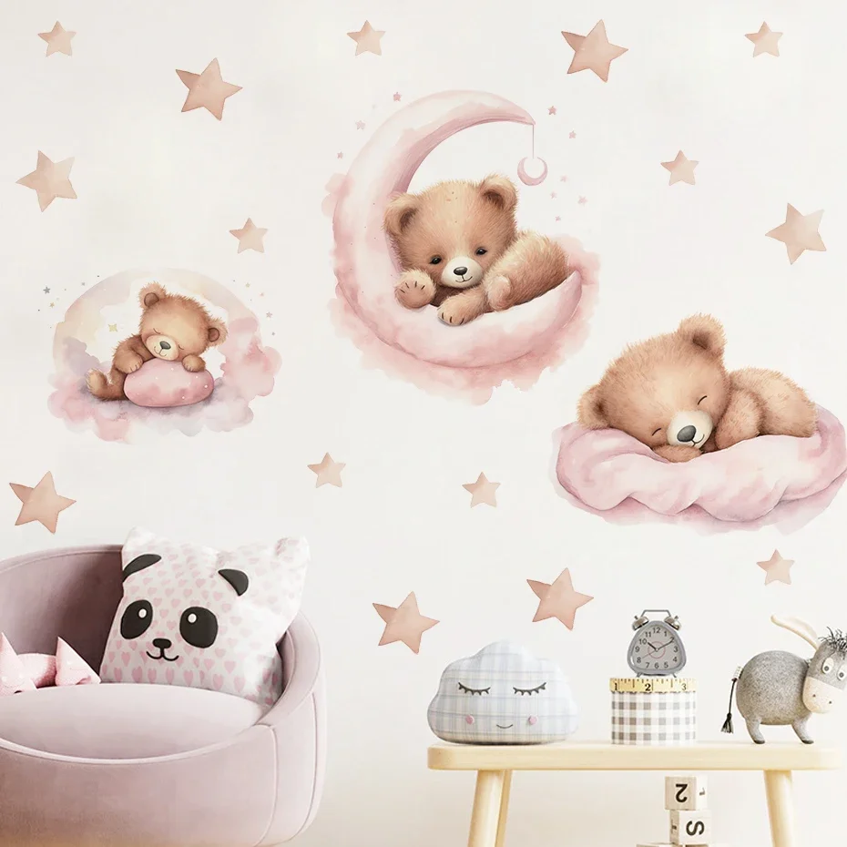 Watercolor Cartoon Balloon Bear Furniture Wall Sticker Kids Room Home Decoration for Baby Room Decor Girls Bedroom Living Room