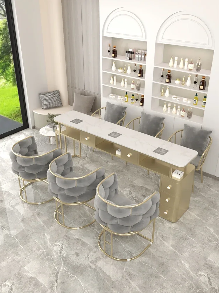 

Marble Tabletop Manicure Table Vacuum Cleaner Luxury Nordic Nail Desk Storage Modern Mesa De Manicure Salon Furniture KMNT