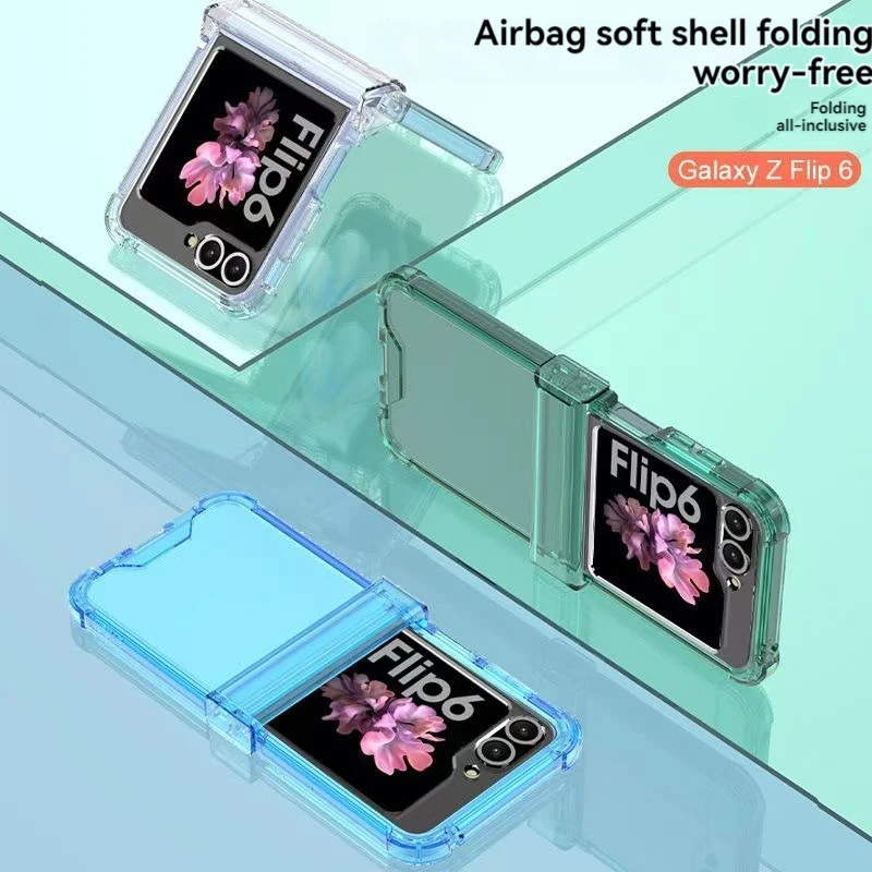 Applicable new transparent airbag protective case for Samsung ZFlip5/6/4/3 foldable phones, full central axis coverage and anti-