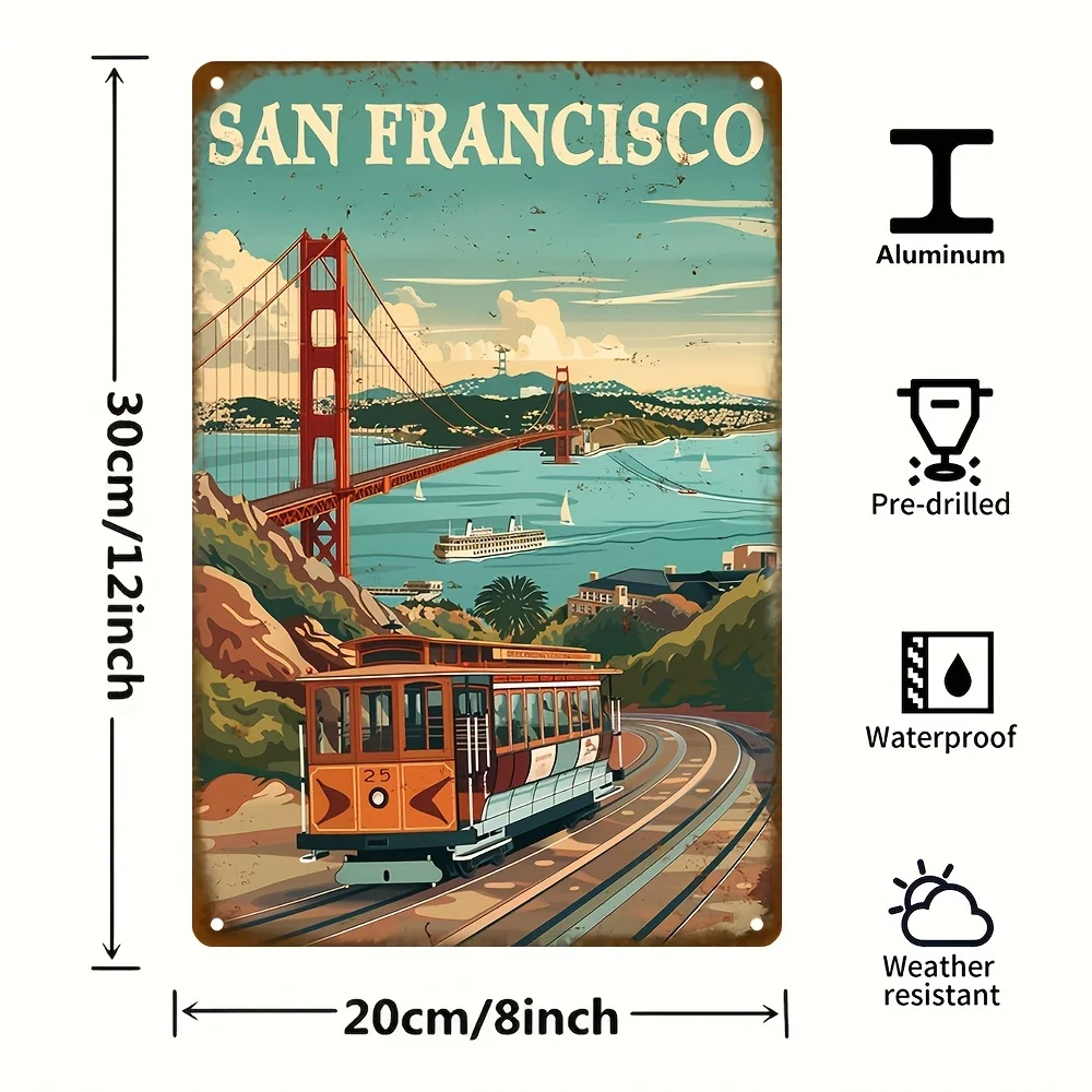 San Francisco Vintage Aluminum Sign - Retro Travel Poster for Street & Garage - Metal Plaque for Yards, Cafes & Home Walls