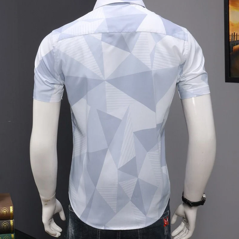 Fashion Lapel Short Sleeve Korean Printed Geometric Shirts Men\'s Clothing 2024 Summer New Loose Casual Tops All-match Shirts