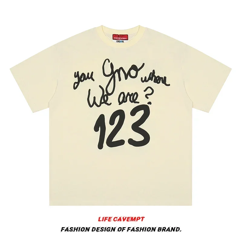 LIFE CAVEMPT RRR123 Summer 2024 New Short Sleeve Crew Neck T-Shirt Men's Casual Cotton Loose Top Harajuku Oversized T Shirt